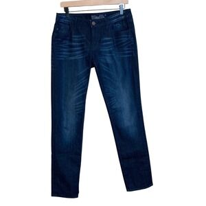 MISS ME Jeans Women NICOLE Size 31 Low Rise Skinny Stretch Whiskered Dark Blue